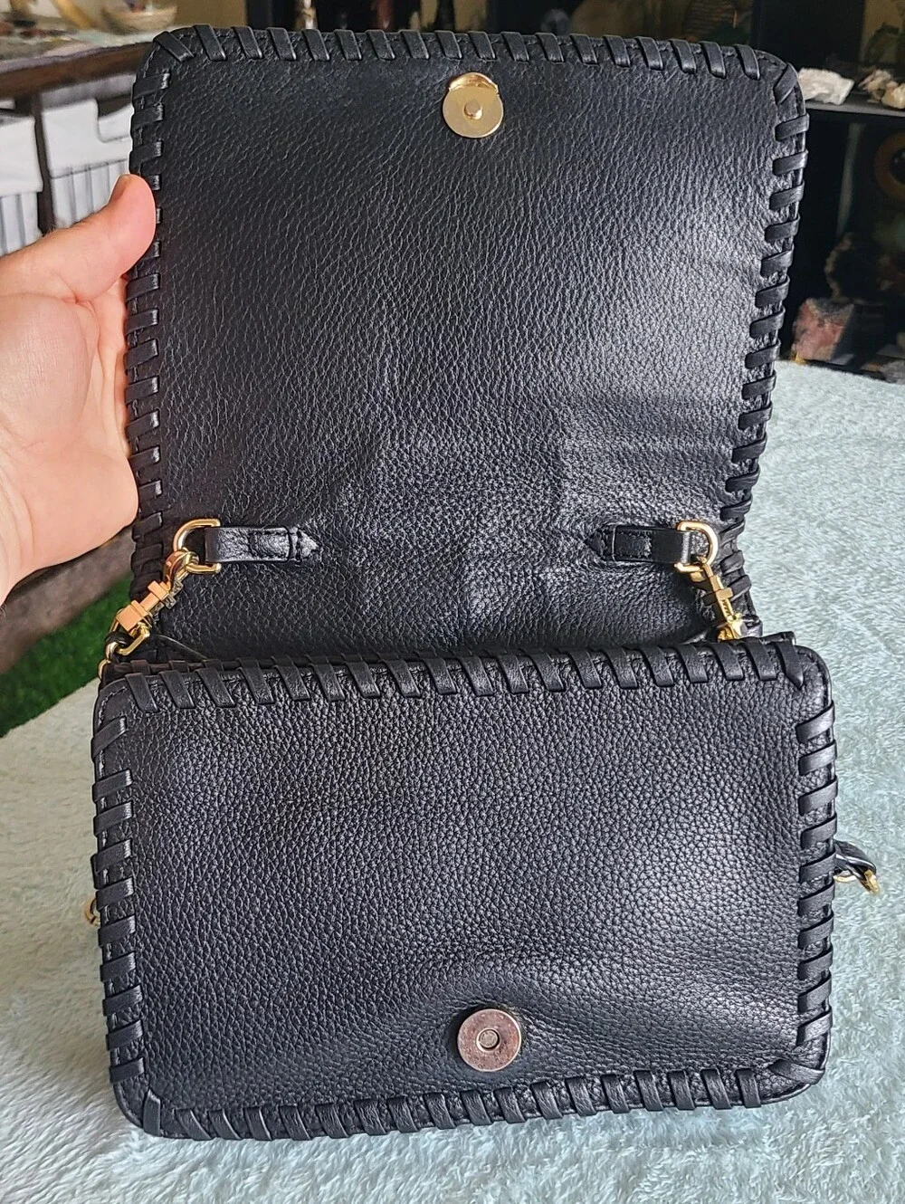 Tory Burch Black Whipstitch Leather Crossbody Bag